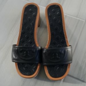 Tory Burch black/tan slides size 7.5